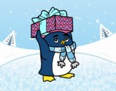 Dibujo Pingüino con regalo de Navidad pintado por Valeria18