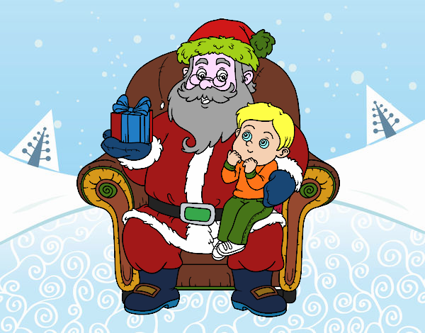 Dibujo Papá Noel y niño en Navidad pintado por JOSEMG