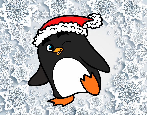 Dibujo Pingüino con gorro de Navidad pintado por yussette 
