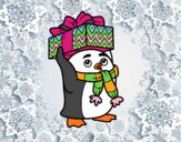 Dibujo Pingüino con regalo de Navidad pintado por artmagic