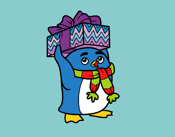 Dibujo Pingüino con regalo de Navidad pintado por cecilia026
