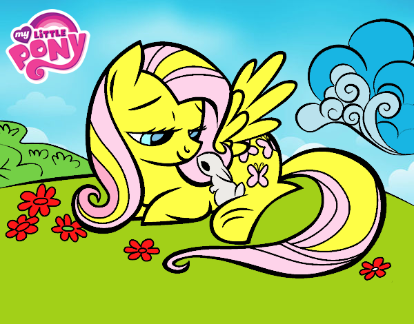 Dibujo Fluttershy con un conejito pintado por SERGIO1120