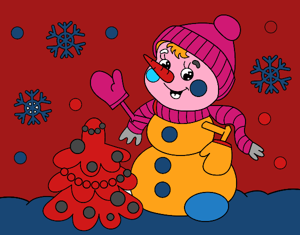 Dibujo Postal de Navidad muñeco de nieve pintado por macri
