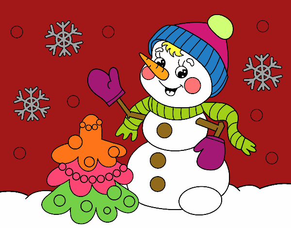 Dibujo Postal de Navidad muñeco de nieve pintado por nido