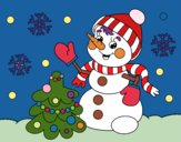 Dibujo Postal de Navidad muñeco de nieve pintado por  PRIRARITY