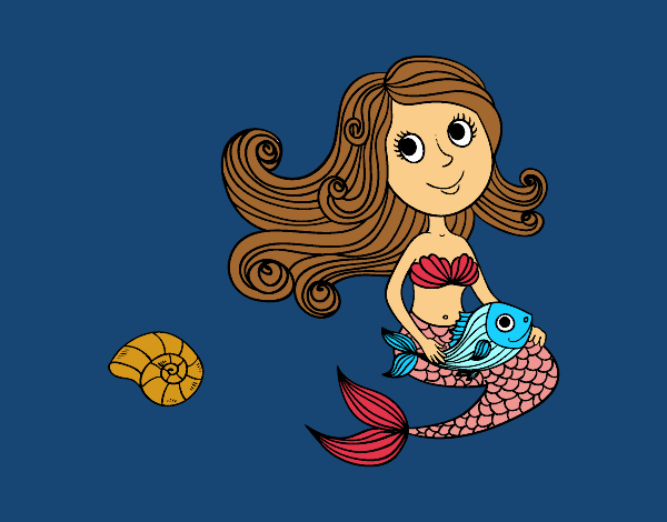 Dibujo Sirena y su pez pintado por anauchiha
