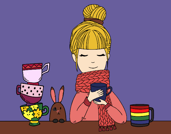 Dibujo Chica con bufanda y taza de té pintado por CLAUEMI