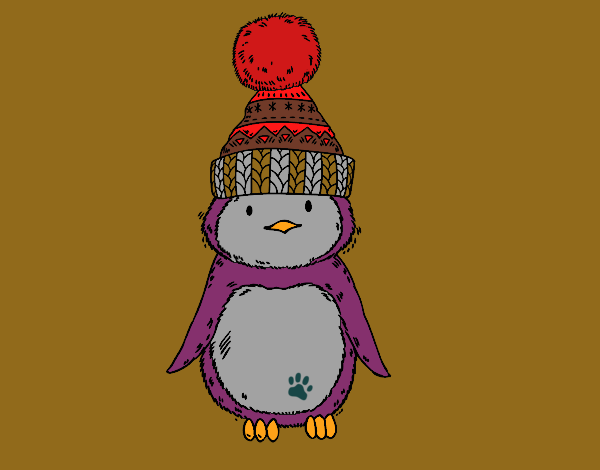 Dibujo Pingüino con gorro de invierno pintado por jade2001