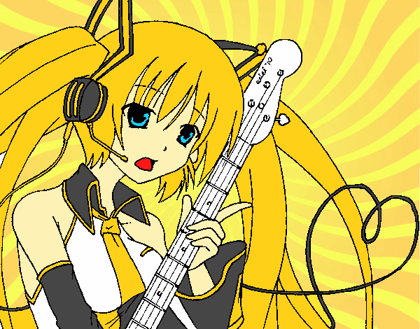 Dibujo Miku con guitarra pintado por zuzany