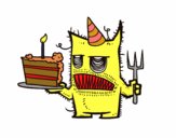 Dibujo Monstruo con tarta de cumpleaños pintado por Joaninha