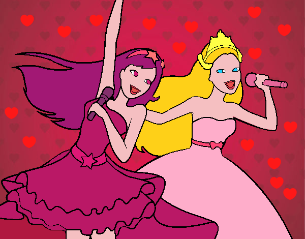 Dibujo Barbie y la princesa cantando pintado por geral27