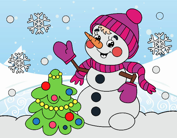 Dibujo Postal de Navidad muñeco de nieve pintado por geral27
