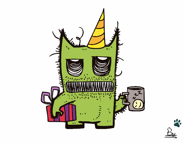 Dibujo Monstruo con regalos de cumpleaños pintado por BarbiT