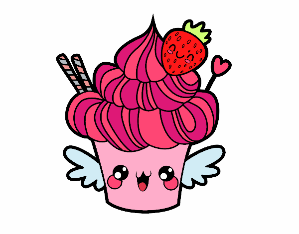 Dibujo Cupcake kawaii con fresa pintado por BarbiT