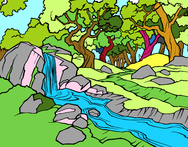 Dibujo Paisaje de bosque con un río pintado por mafarias