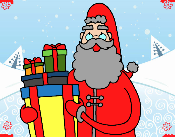 Dibujo Santa Claus con regalos pintado por miguelato