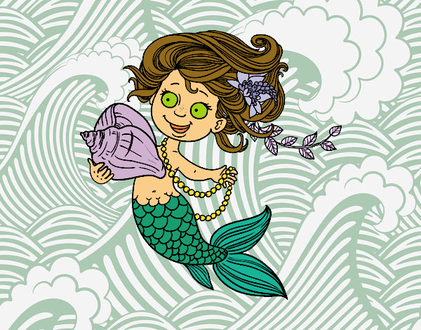 Sirena con caracola y perlas