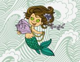 Dibujo Sirena con caracola y perlas pintado por ANASIFE