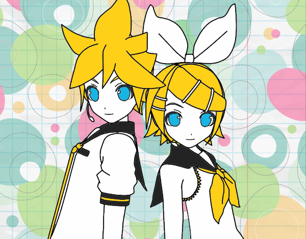 Dibujo Len y Rin Kagamine Vocaloid pintado por zozu