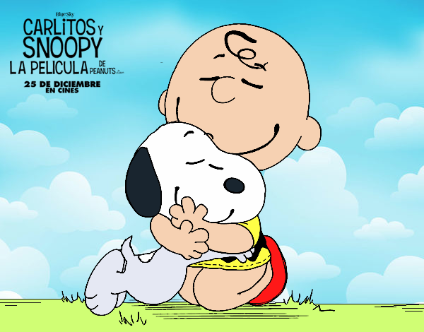 Dibujo Snoopy y Carlitos abrazados pintado por carrusel