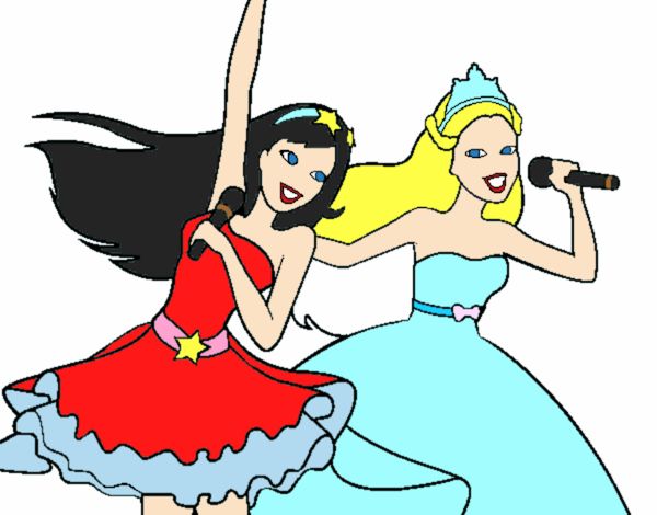 Dibujo Barbie y la princesa cantando pintado por Dianita10