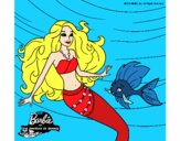 Dibujo Barbie sirena con su amiga pez pintado por Dianita10