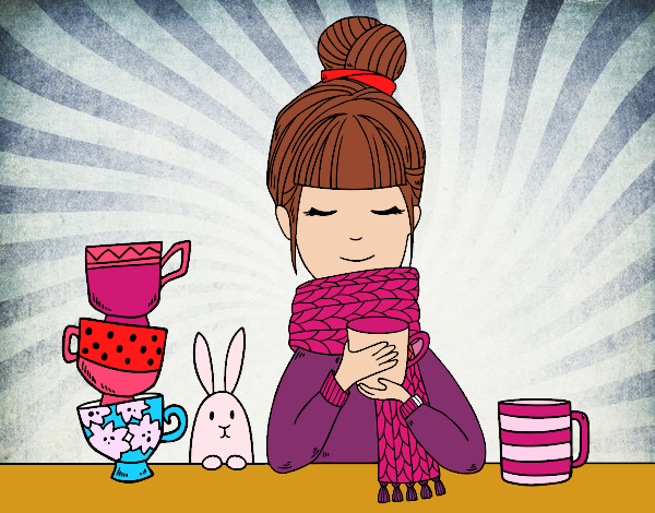Dibujo Chica con bufanda y taza de té pintado por edymhar 