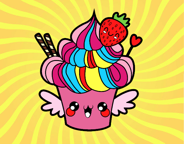 Dibujo Cupcake kawaii con fresa pintado por Eduanyelis