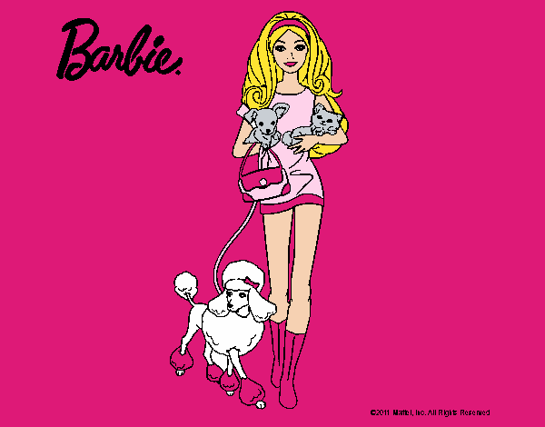 Dibujo Barbie con sus mascotas pintado por Eduanyelis