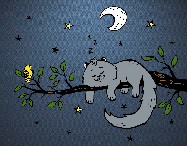 Dibujo El gato y la luna pintado por Naph