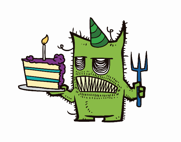 Monstruo con tarta de cumpleaños