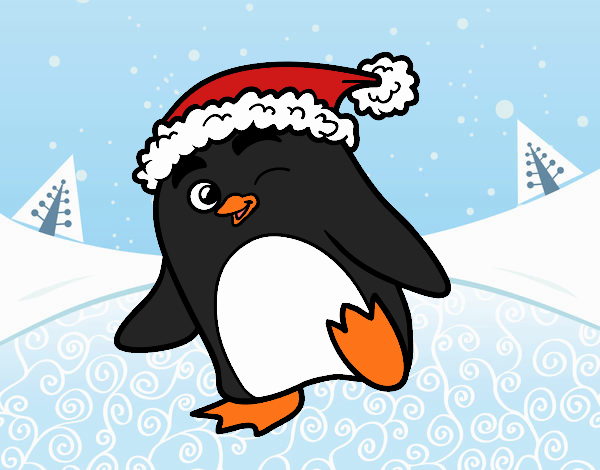Dibujo Pingüino con gorro de Navidad pintado por Joer