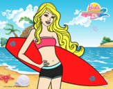 Dibujo Barbie con tabla de surf pintado por sheyla1