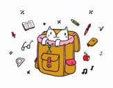 Dibujo Gato dentro de una mochila pintado por PimPolloAr