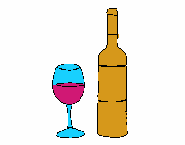 Dibujo Botella de vino y copa pintado por ChofiCanti