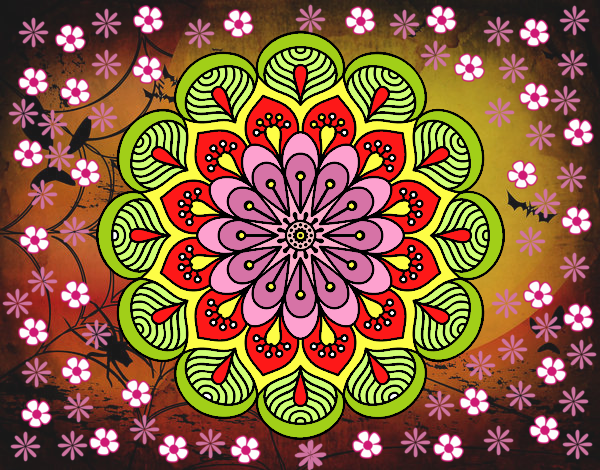 Dibujo Mandala flor y hojas pintado por BERNORI
