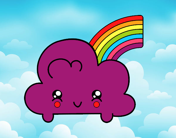 Dibujo de Nube con arco iris kawaii pintado por en Dibujos net el día