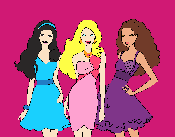 Dibujo Barbie y sus amigas vestidas de fiesta pintado por aripao