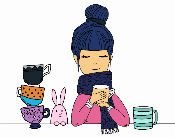 Dibujo Chica con bufanda y taza de té pintado por DALAS