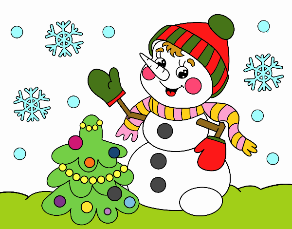 Dibujo Postal de Navidad muñeco de nieve pintado por anahis573