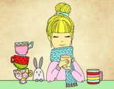 Dibujo Chica con bufanda y taza de té pintado por Michellinh