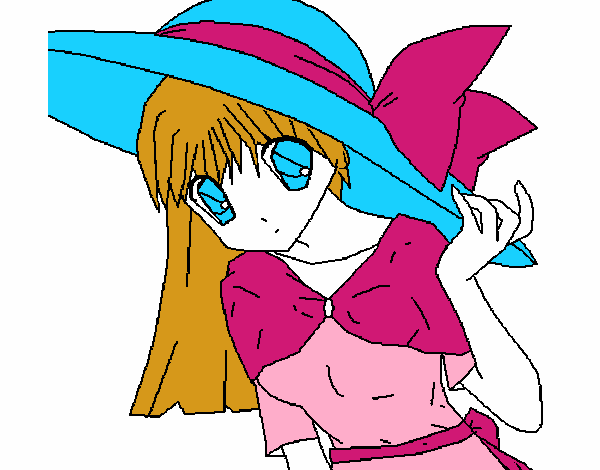 Dibujo Chica con sombrero pamela pintado por Disis 