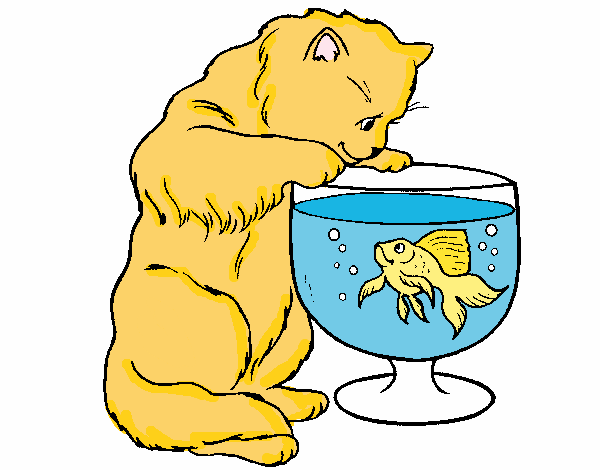 Dibujo Gato mirando al pez pintado por AudryOdori