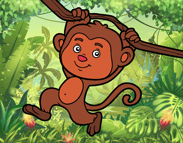 Dibujo Mono colgado de una rama pintado por fio10