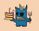 Dibujo Monstruo con tarta de cumpleaños pintado por GoldenOwl