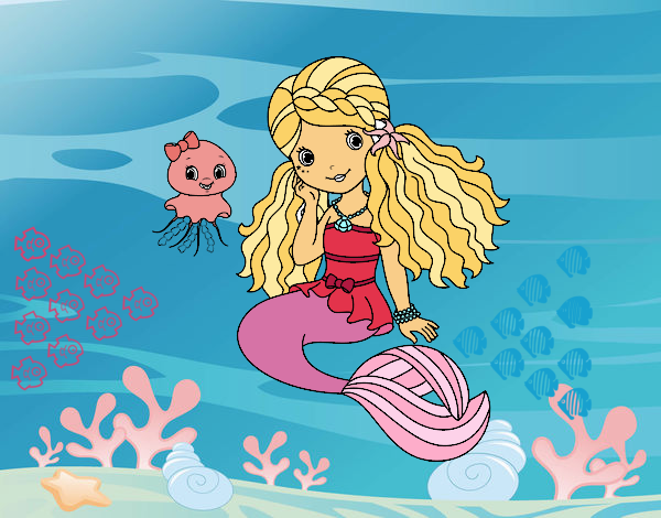 Dibujo Sirena y medusa pintado por fio10