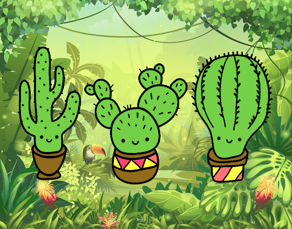 Dibujo 3 mini cactus pintado por clarinda