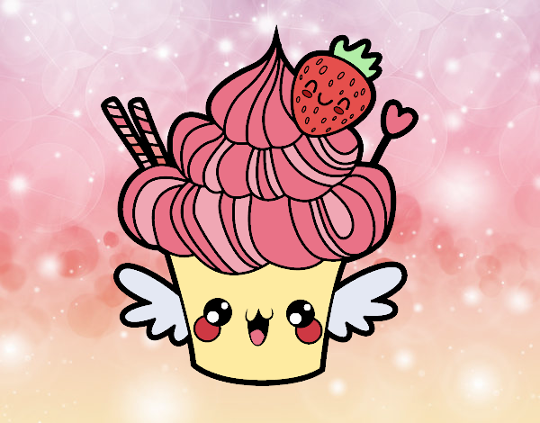 Dibujo Cupcake kawaii con fresa pintado por l12amjzl
