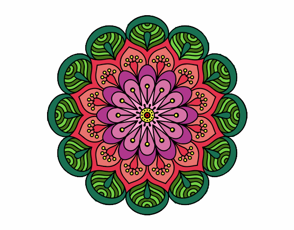 Dibujo Mandala flor y hojas pintado por bonfi