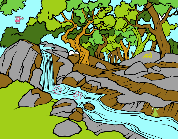 Dibujo Paisaje de bosque con un río pintado por bandin